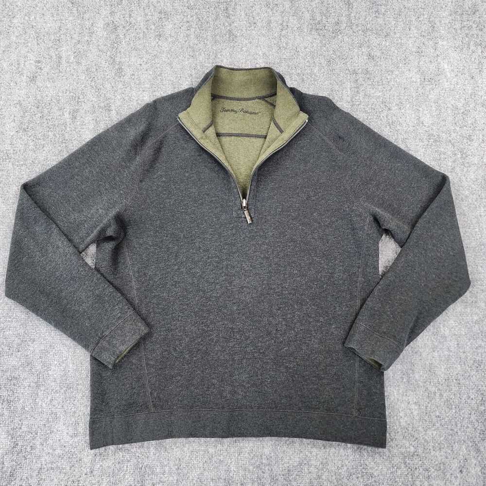 Tommy Bahama Sweater Mens XL Green Gray Flipsider 1/2 Zip Reversible Pullover - Picture 2 of 16